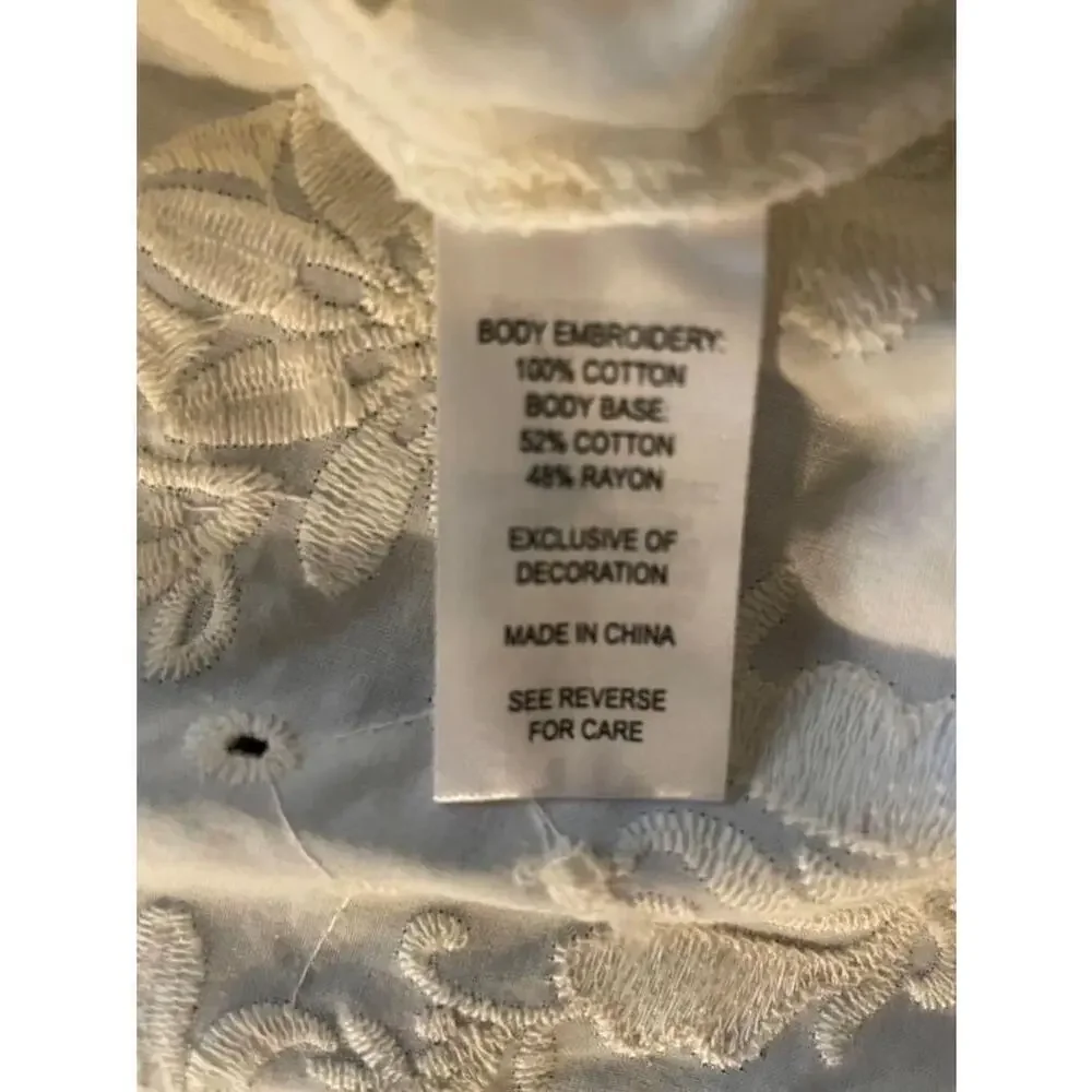 Size M White Cotton Women's Cactus + Pearl Embroidered Peasant Top - Picture 9 of 9